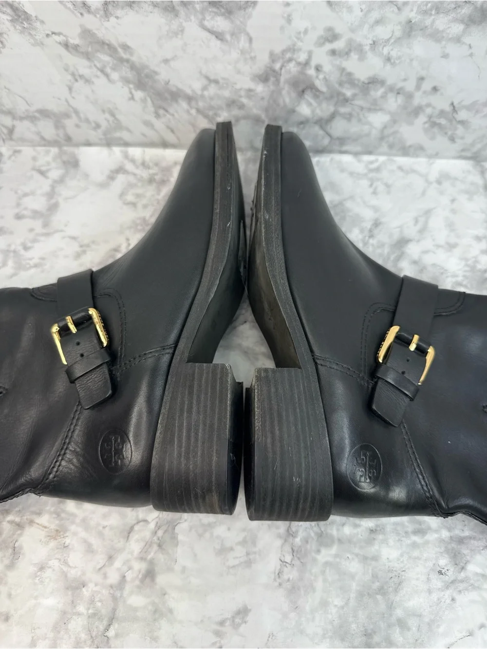 TORY BURCH Bennie Black Leather Buckled Ankle Biker Riding Boots Women’s Sz 8.5